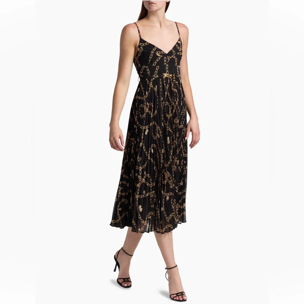 Zimmermann Sunray Pleated Picnic Midi Dress Black Chain-Print Spaghetti Strap 1 - Picture 7 of 16
